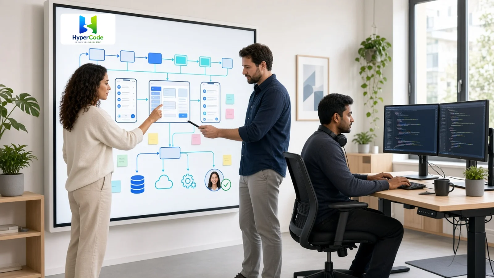 Software product team designing a custom enterprise application with workflows, integrations, data, and user experience.