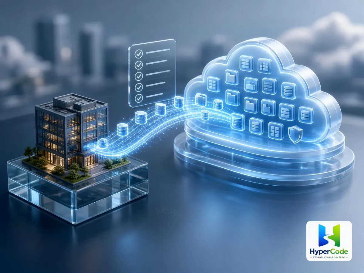 Aplicaciones y bases de datos que se trasladan de un edificio local a una plataforma en la nube siguiendo una lista de migración