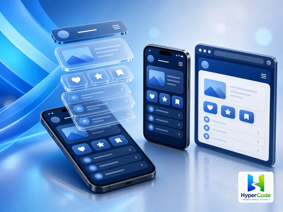 Capas de widgets de Flutter que forman la misma pantalla de aplicación en teléfonos y en un navegador web
