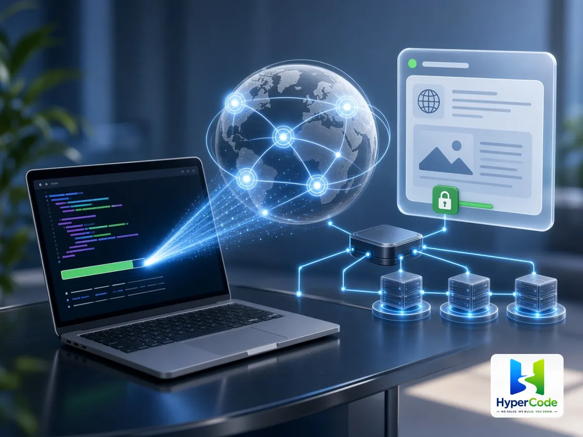Un despliegue que finaliza en un portátil y se publica globalmente con SSL y balanceo de carga